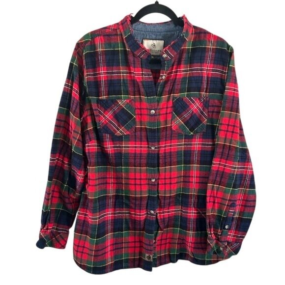 Legendary Whitetails XXL Red & Green Plaid Flannel Button Down Shirt Raw Collar - Picture 1 of 16